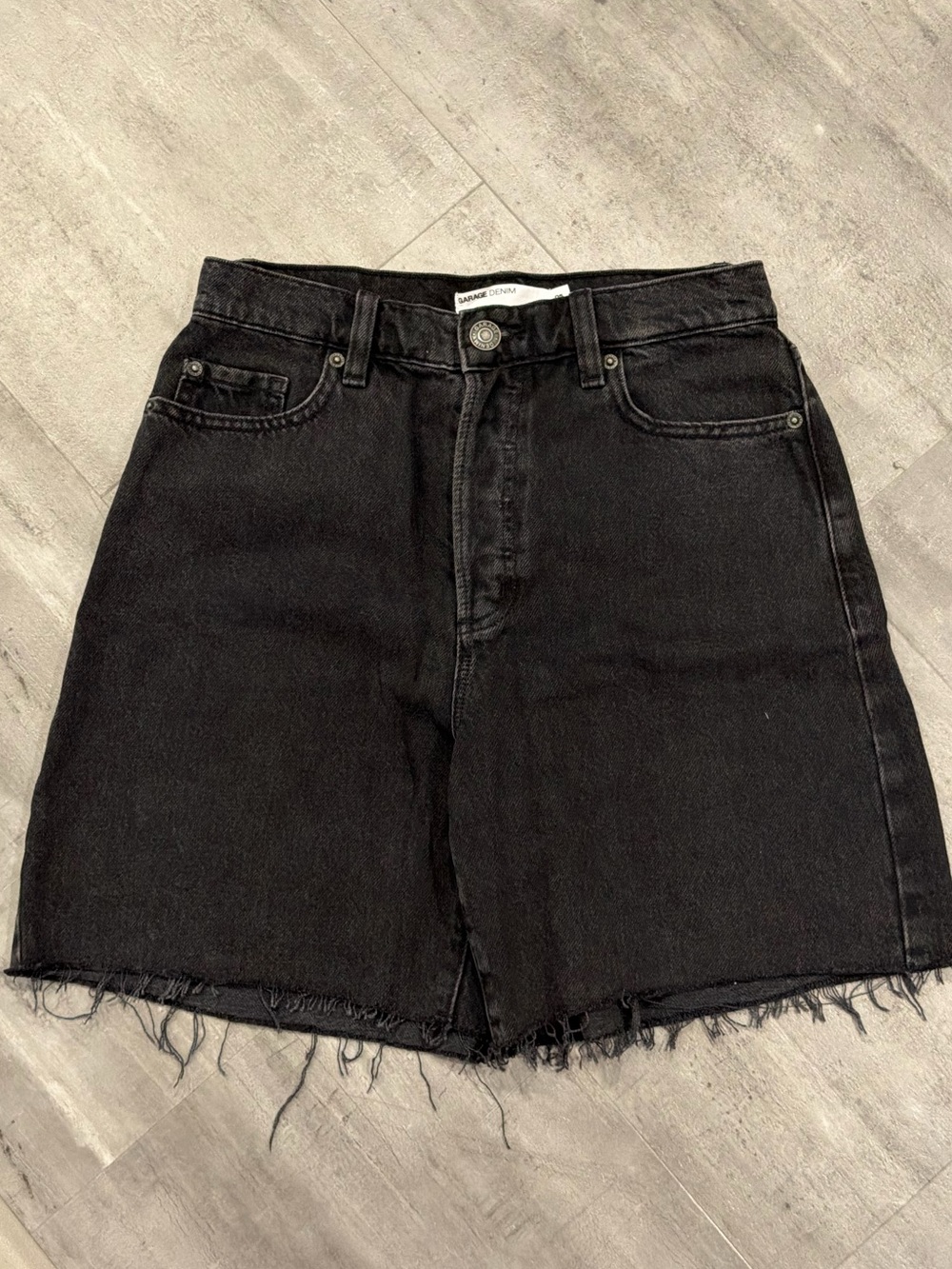 Garage Black High-Rise Frayed Hem Denim Shorts
